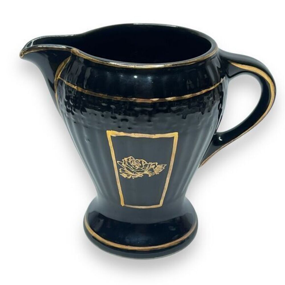 Hall China Foreman Family Creamer Mid Century Modern Black & Gold‎